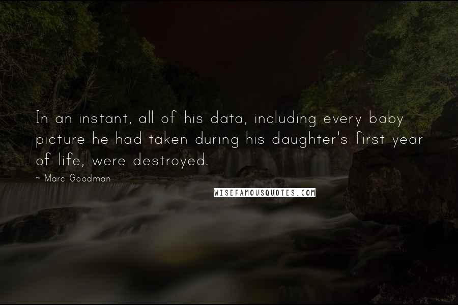 Marc Goodman Quotes: In an instant, all of his data, including every baby picture he had taken during his daughter's first year of life, were destroyed.