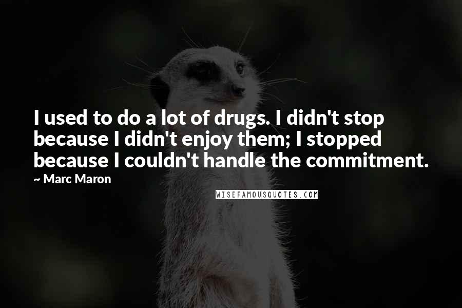 Marc Maron Quotes: I used to do a lot of drugs. I didn't stop because I didn't enjoy them; I stopped because I couldn't handle the commitment.