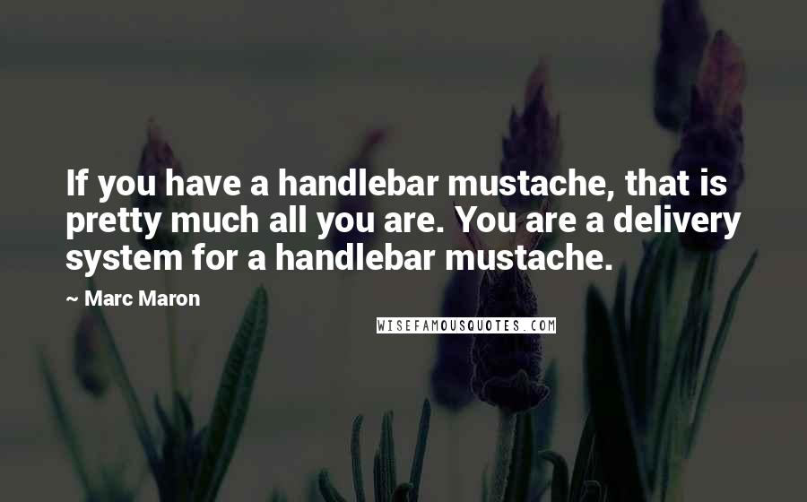 Marc Maron Quotes: If you have a handlebar mustache, that is pretty much all you are. You are a delivery system for a handlebar mustache.