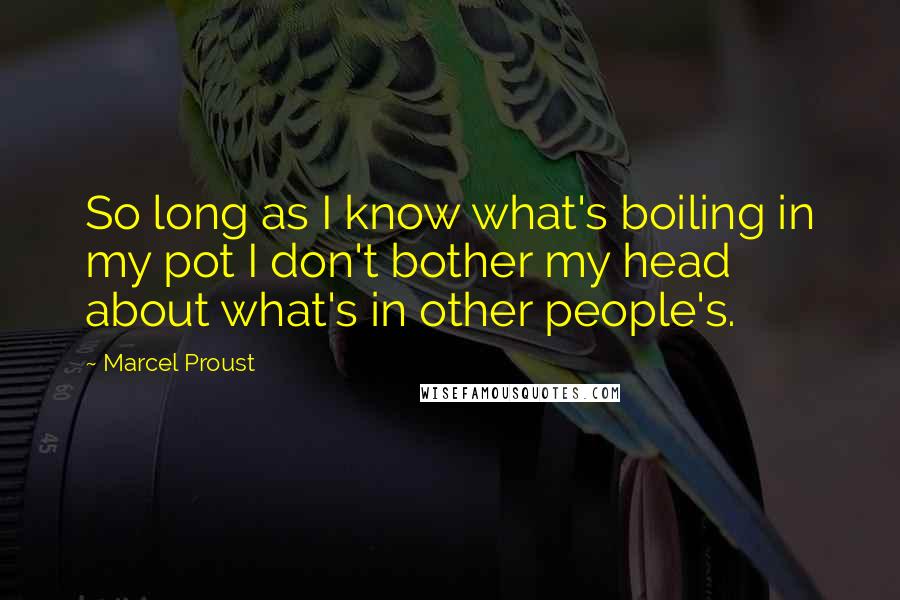 Marcel Proust Quotes: So long as I know what's boiling in my pot I don't bother my head about what's in other people's.