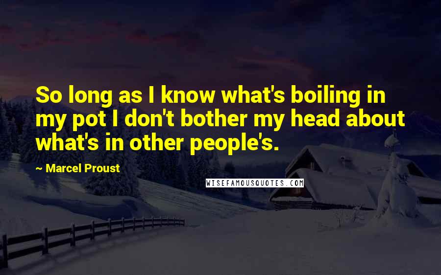 Marcel Proust Quotes: So long as I know what's boiling in my pot I don't bother my head about what's in other people's.