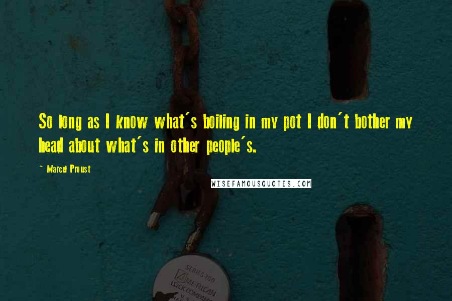 Marcel Proust Quotes: So long as I know what's boiling in my pot I don't bother my head about what's in other people's.