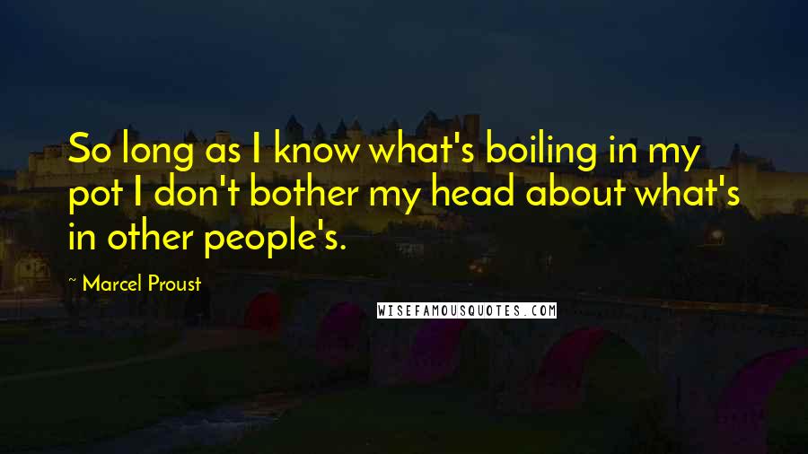 Marcel Proust Quotes: So long as I know what's boiling in my pot I don't bother my head about what's in other people's.