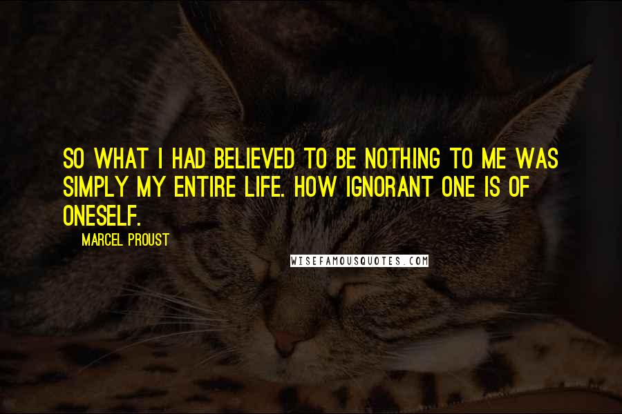 Marcel Proust Quotes: So what I had believed to be nothing to me was simply my entire life. How ignorant one is of oneself.