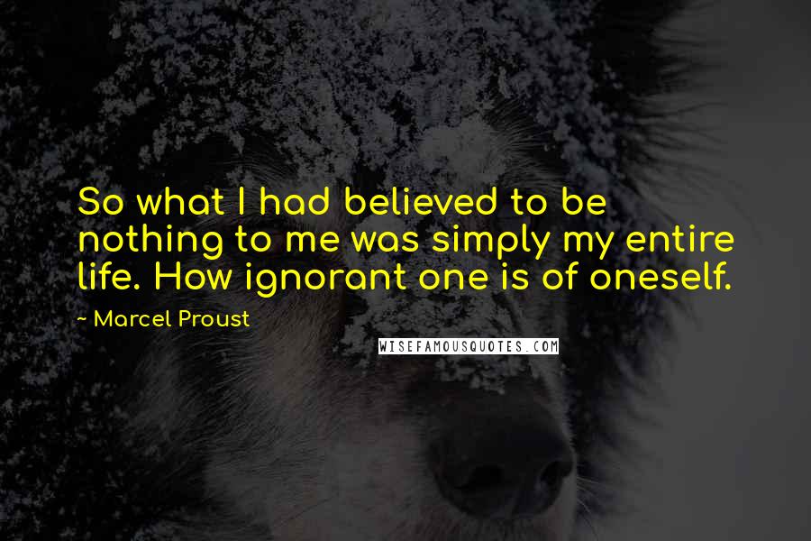 Marcel Proust Quotes: So what I had believed to be nothing to me was simply my entire life. How ignorant one is of oneself.