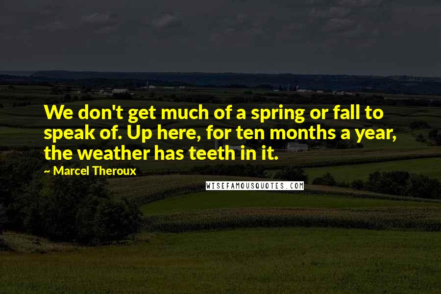 Marcel Theroux Quotes: We don't get much of a spring or fall to speak of. Up here, for ten months a year, the weather has teeth in it.