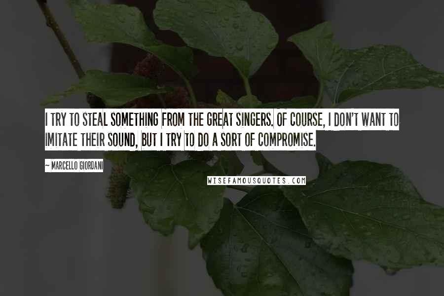 Marcello Giordani Quotes: I try to steal something from the great singers. Of course, I don't want to imitate their sound, but I try to do a sort of compromise.