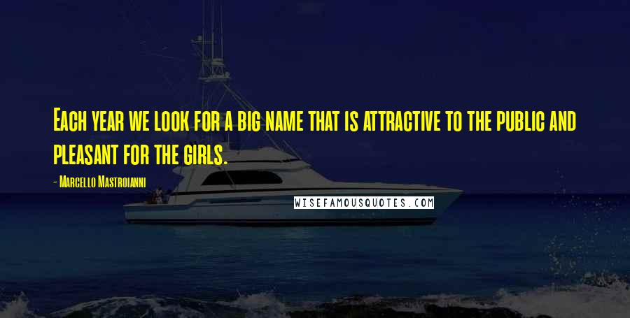 Marcello Mastroianni Quotes: Each year we look for a big name that is attractive to the public and pleasant for the girls.
