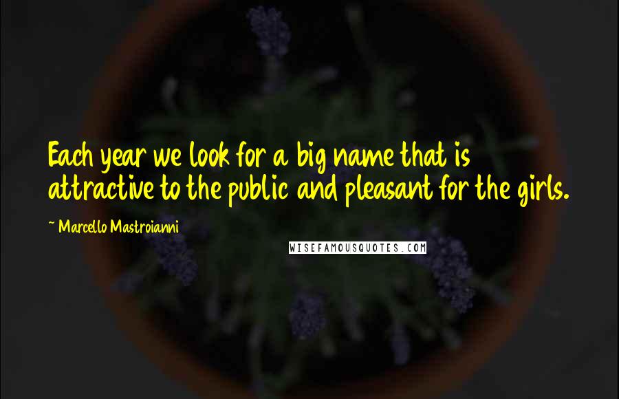 Marcello Mastroianni Quotes: Each year we look for a big name that is attractive to the public and pleasant for the girls.
