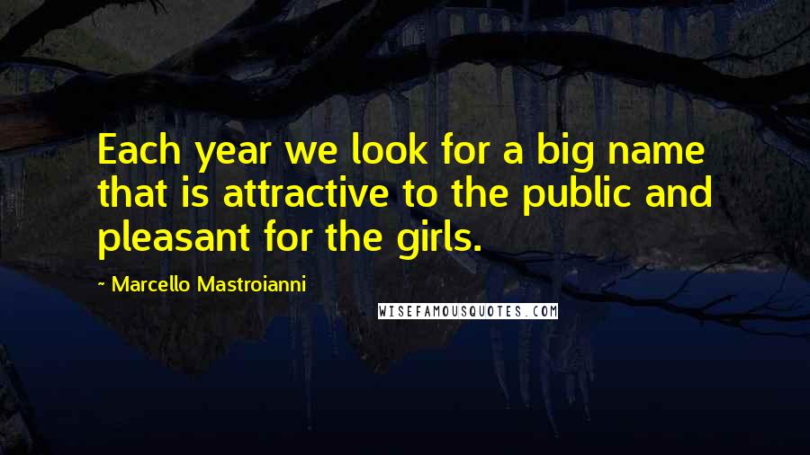 Marcello Mastroianni Quotes: Each year we look for a big name that is attractive to the public and pleasant for the girls.