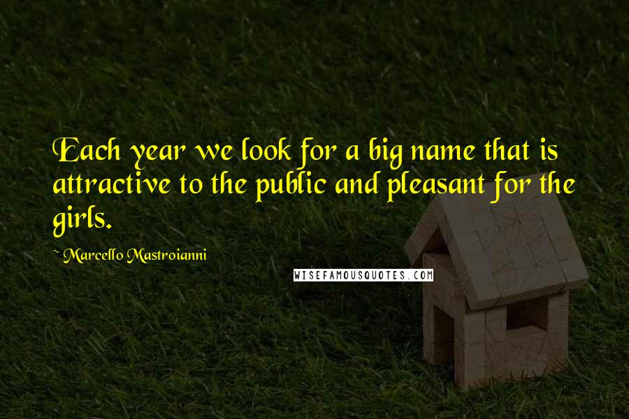Marcello Mastroianni Quotes: Each year we look for a big name that is attractive to the public and pleasant for the girls.