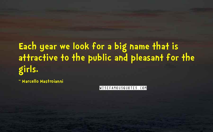 Marcello Mastroianni Quotes: Each year we look for a big name that is attractive to the public and pleasant for the girls.