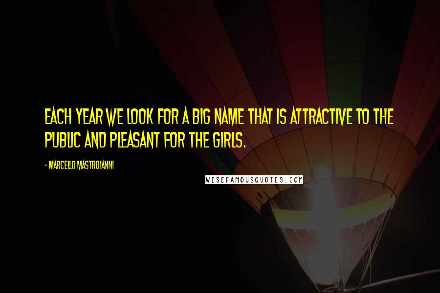 Marcello Mastroianni Quotes: Each year we look for a big name that is attractive to the public and pleasant for the girls.