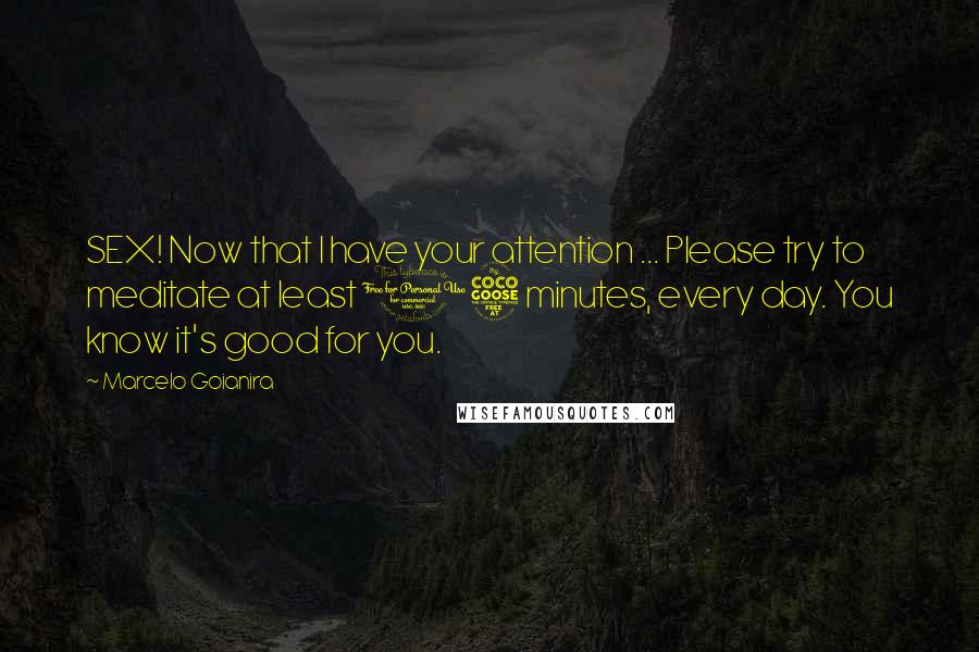 Marcelo Goianira Quotes: SEX! Now that I have your attention ... Please try to meditate at least 15 minutes, every day. You know it's good for you.