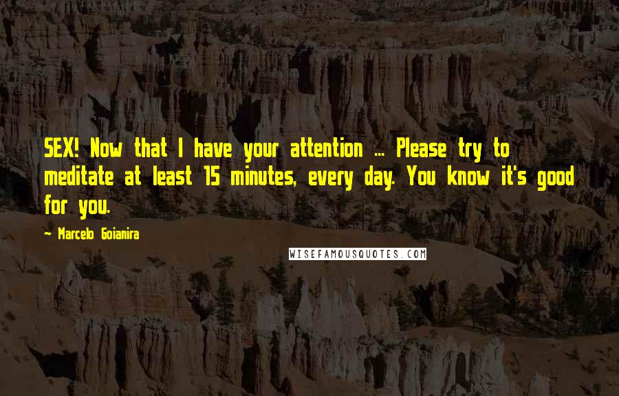 Marcelo Goianira Quotes: SEX! Now that I have your attention ... Please try to meditate at least 15 minutes, every day. You know it's good for you.