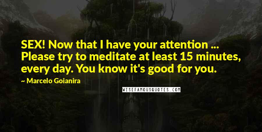 Marcelo Goianira Quotes: SEX! Now that I have your attention ... Please try to meditate at least 15 minutes, every day. You know it's good for you.