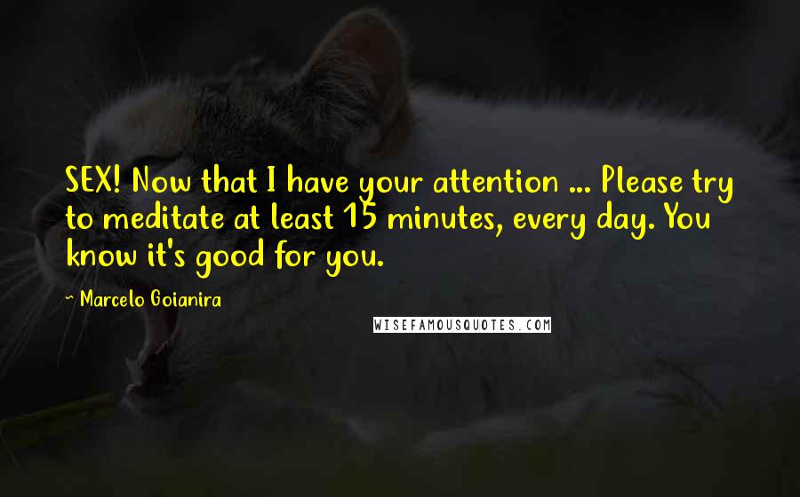 Marcelo Goianira Quotes: SEX! Now that I have your attention ... Please try to meditate at least 15 minutes, every day. You know it's good for you.