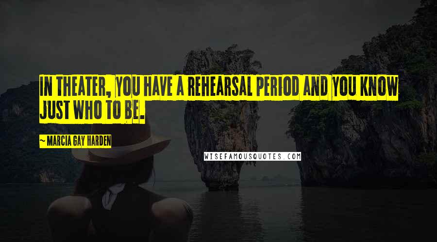 Marcia Gay Harden Quotes: In theater, you have a rehearsal period and you know just who to be.