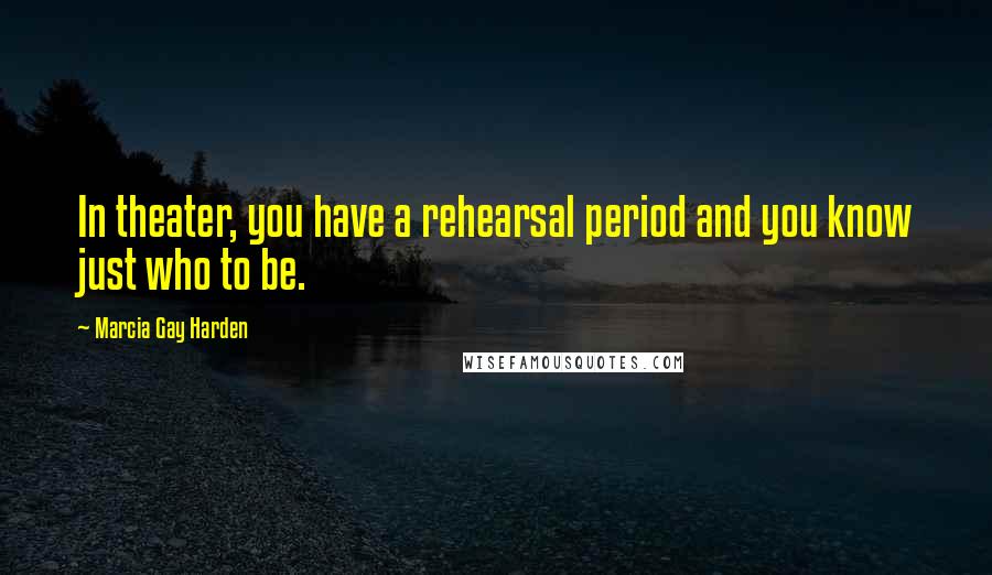 Marcia Gay Harden Quotes: In theater, you have a rehearsal period and you know just who to be.