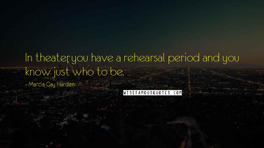 Marcia Gay Harden Quotes: In theater, you have a rehearsal period and you know just who to be.