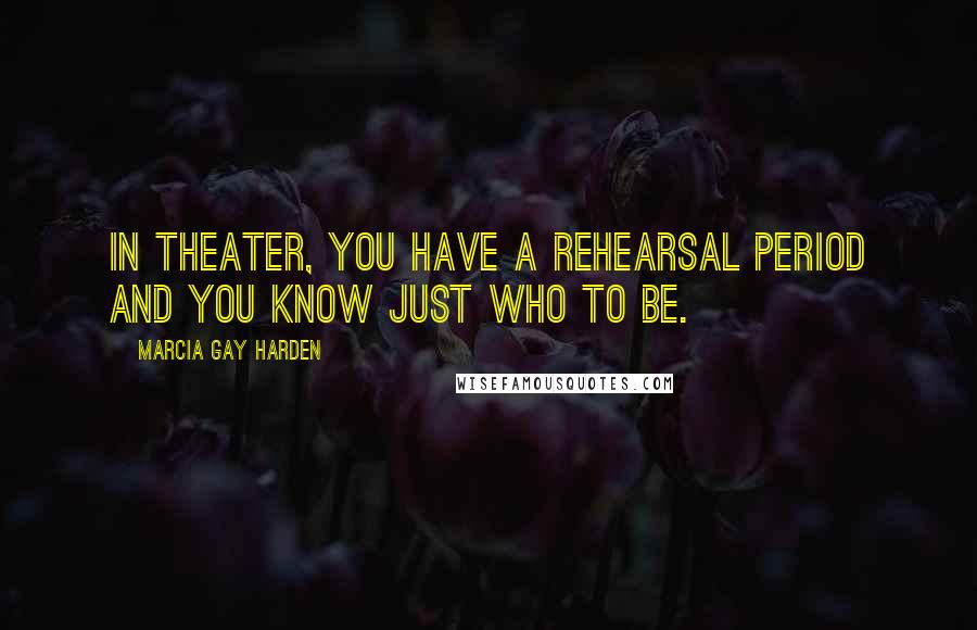 Marcia Gay Harden Quotes: In theater, you have a rehearsal period and you know just who to be.