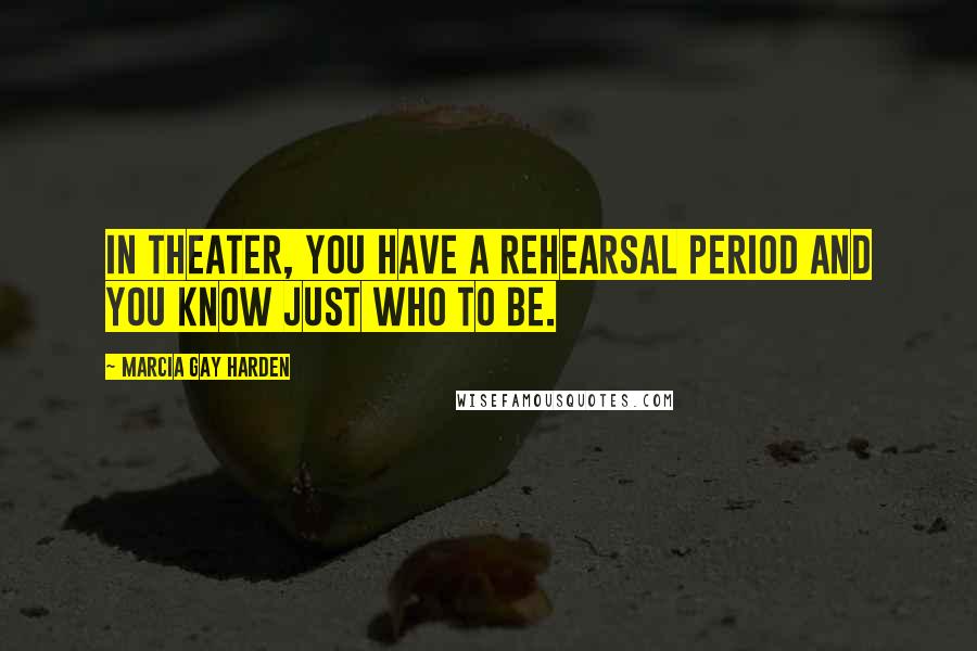 Marcia Gay Harden Quotes: In theater, you have a rehearsal period and you know just who to be.