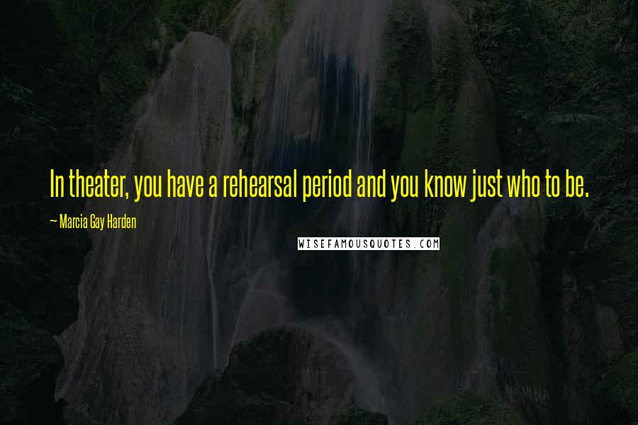 Marcia Gay Harden Quotes: In theater, you have a rehearsal period and you know just who to be.