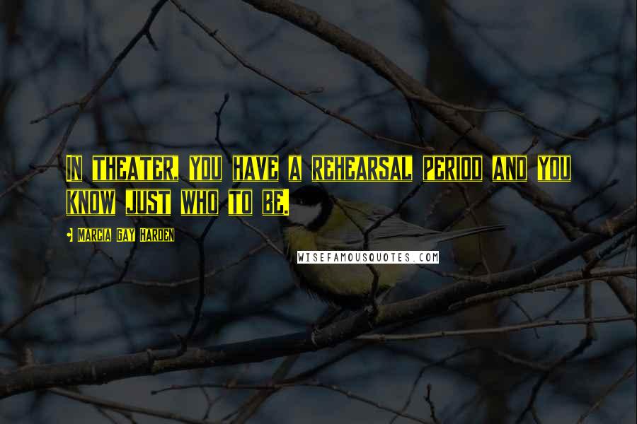 Marcia Gay Harden Quotes: In theater, you have a rehearsal period and you know just who to be.