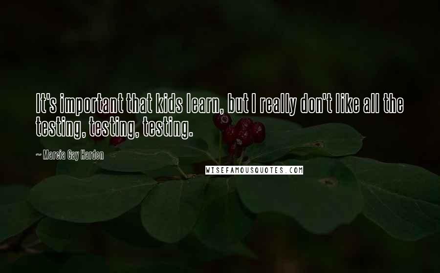 Marcia Gay Harden Quotes: It's important that kids learn, but I really don't like all the testing, testing, testing.