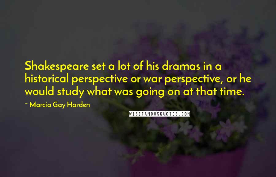 Marcia Gay Harden Quotes: Shakespeare set a lot of his dramas in a historical perspective or war perspective, or he would study what was going on at that time.