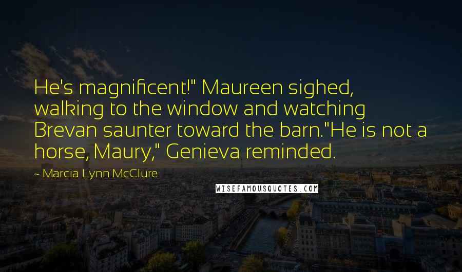 Marcia Lynn McClure Quotes: He's magnificent!" Maureen sighed, walking to the window and watching Brevan saunter toward the barn."He is not a horse, Maury," Genieva reminded.