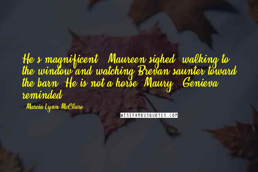 Marcia Lynn McClure Quotes: He's magnificent!" Maureen sighed, walking to the window and watching Brevan saunter toward the barn."He is not a horse, Maury," Genieva reminded.