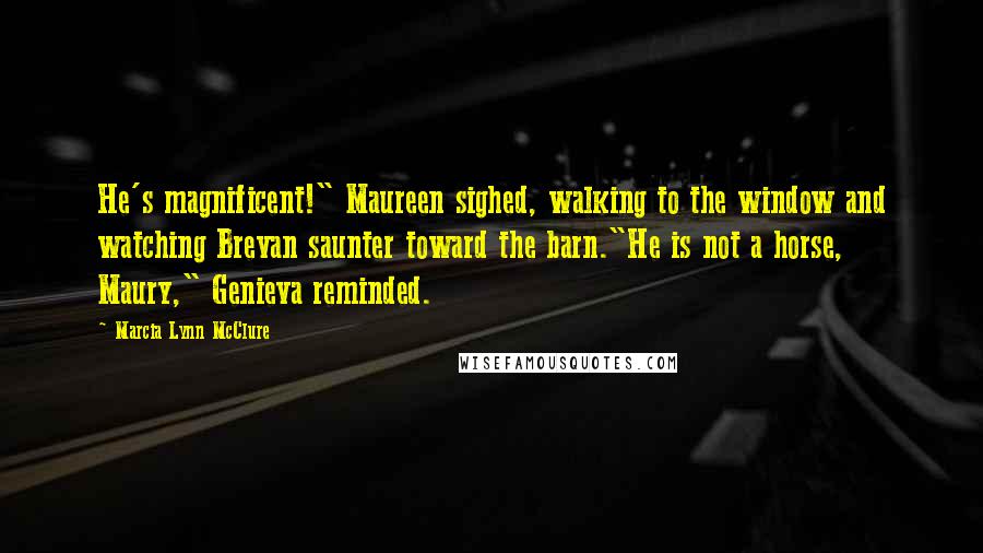 Marcia Lynn McClure Quotes: He's magnificent!" Maureen sighed, walking to the window and watching Brevan saunter toward the barn."He is not a horse, Maury," Genieva reminded.