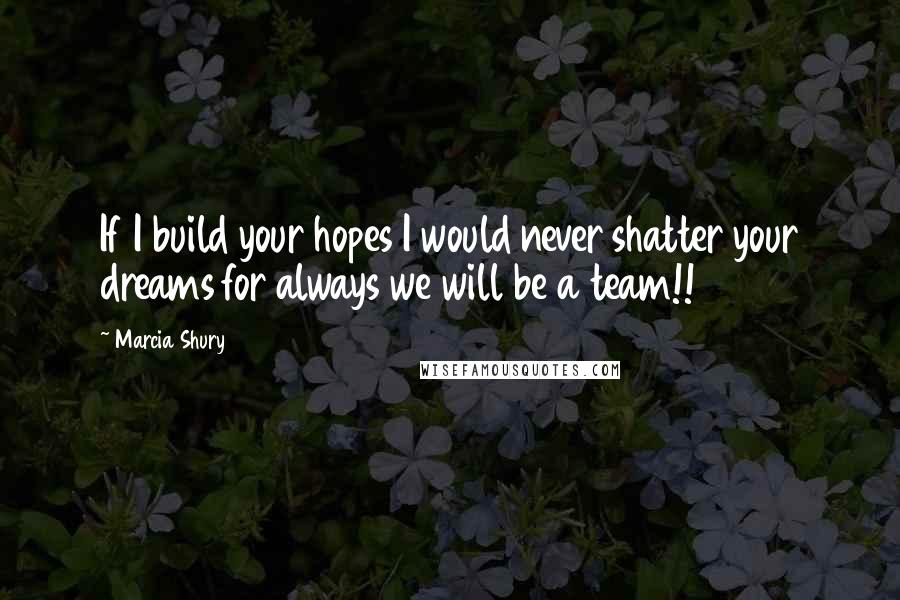 Marcia Shury Quotes: If I build your hopes I would never shatter your dreams for always we will be a team!!