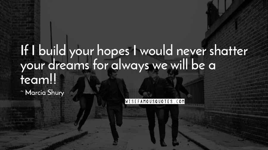 Marcia Shury Quotes: If I build your hopes I would never shatter your dreams for always we will be a team!!