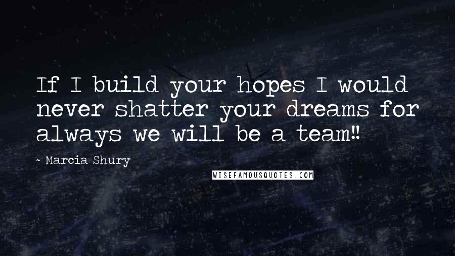 Marcia Shury Quotes: If I build your hopes I would never shatter your dreams for always we will be a team!!