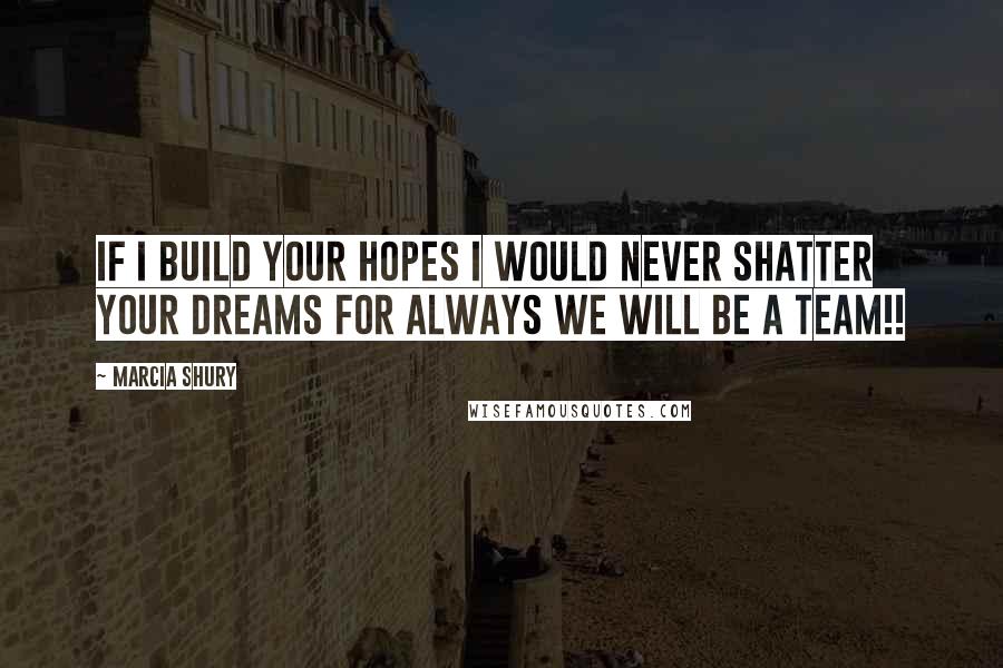 Marcia Shury Quotes: If I build your hopes I would never shatter your dreams for always we will be a team!!