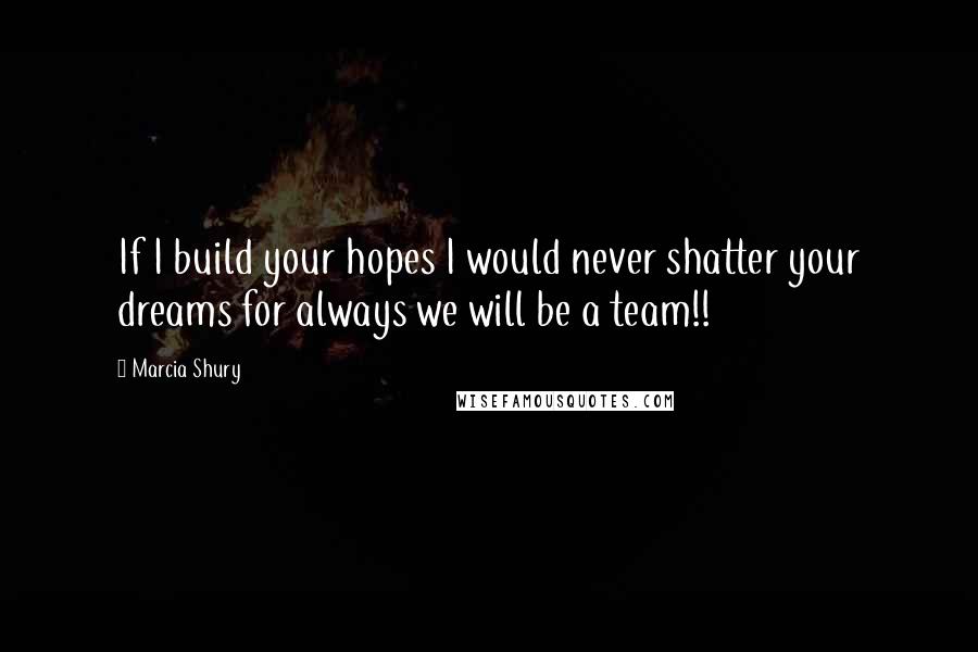 Marcia Shury Quotes: If I build your hopes I would never shatter your dreams for always we will be a team!!