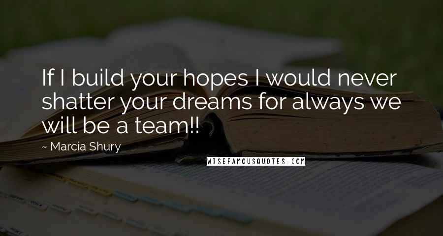 Marcia Shury Quotes: If I build your hopes I would never shatter your dreams for always we will be a team!!