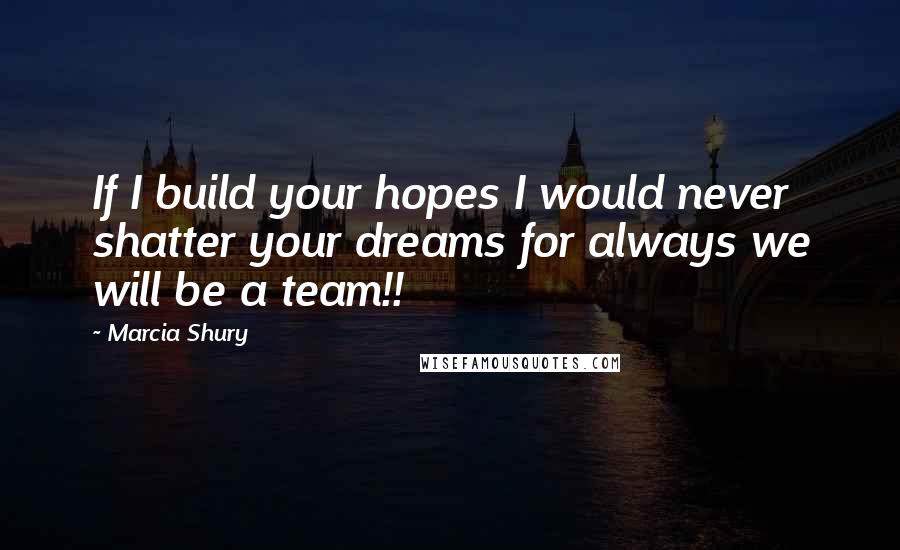 Marcia Shury Quotes: If I build your hopes I would never shatter your dreams for always we will be a team!!