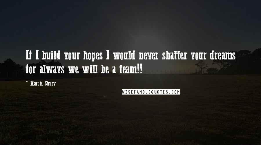 Marcia Shury Quotes: If I build your hopes I would never shatter your dreams for always we will be a team!!