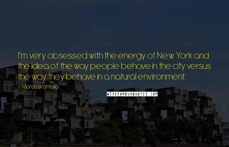 Marco Brambilla Quotes: I'm very obsessed with the energy of New York and the idea of the way people behave in the city versus the way they behave in a natural environment.