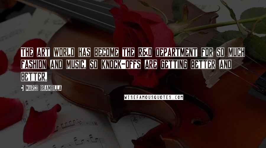 Marco Brambilla Quotes: The art world has become the R&D department for so much fashion and music, so knock-offs are getting better and better.