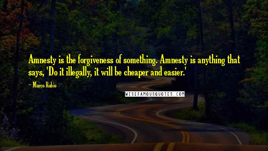 Marco Rubio Quotes: Amnesty is the forgiveness of something. Amnesty is anything that says, 'Do it illegally, it will be cheaper and easier.'