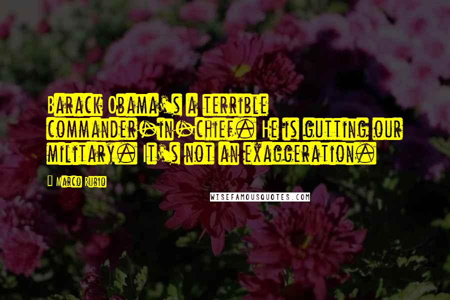 Marco Rubio Quotes: Barack Obama's a terrible commander-in-chief. He is gutting our military. It's not an exaggeration.