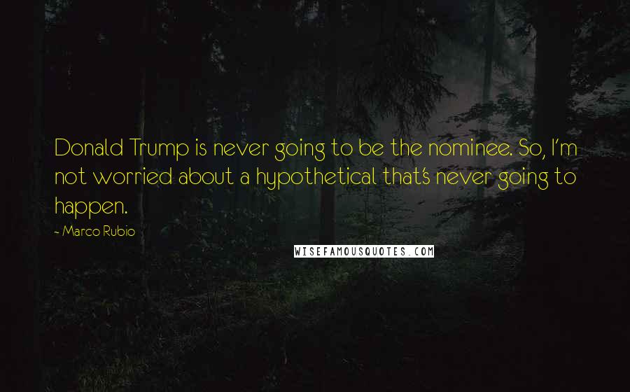 Marco Rubio Quotes: Donald Trump is never going to be the nominee. So, I'm not worried about a hypothetical that's never going to happen.