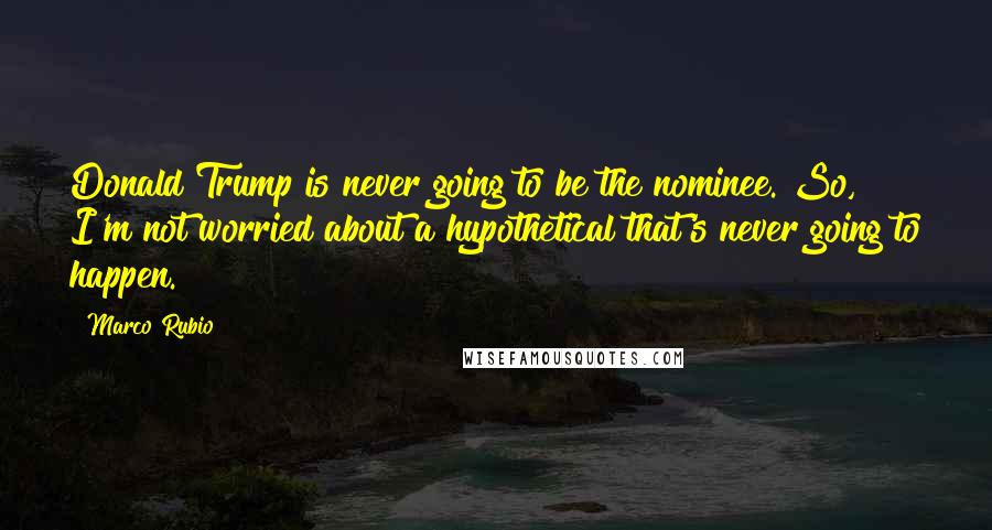 Marco Rubio Quotes: Donald Trump is never going to be the nominee. So, I'm not worried about a hypothetical that's never going to happen.