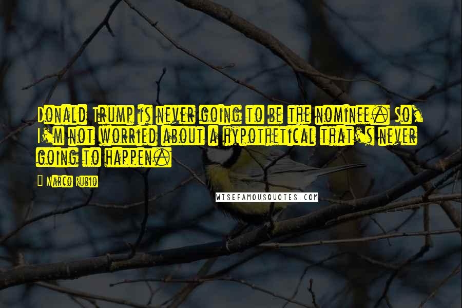 Marco Rubio Quotes: Donald Trump is never going to be the nominee. So, I'm not worried about a hypothetical that's never going to happen.