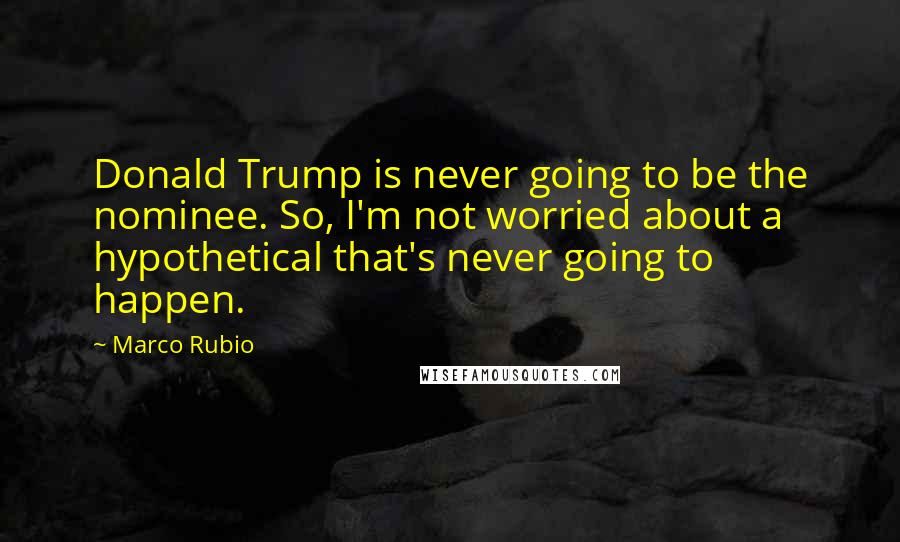 Marco Rubio Quotes: Donald Trump is never going to be the nominee. So, I'm not worried about a hypothetical that's never going to happen.