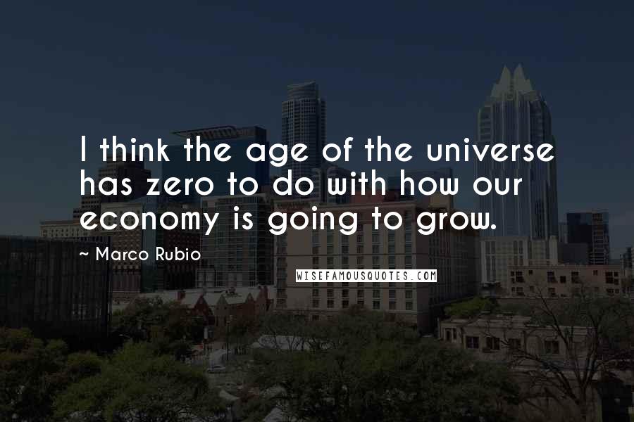 Marco Rubio Quotes: I think the age of the universe has zero to do with how our economy is going to grow.